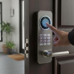 Typical integrated biometric lock with keypad and handle